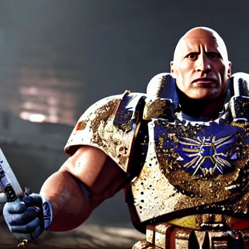 Prompt: Dwayne Johnson as a space marine from warhammer 40k, unreal engine 5, cinematic, 4k, detailed