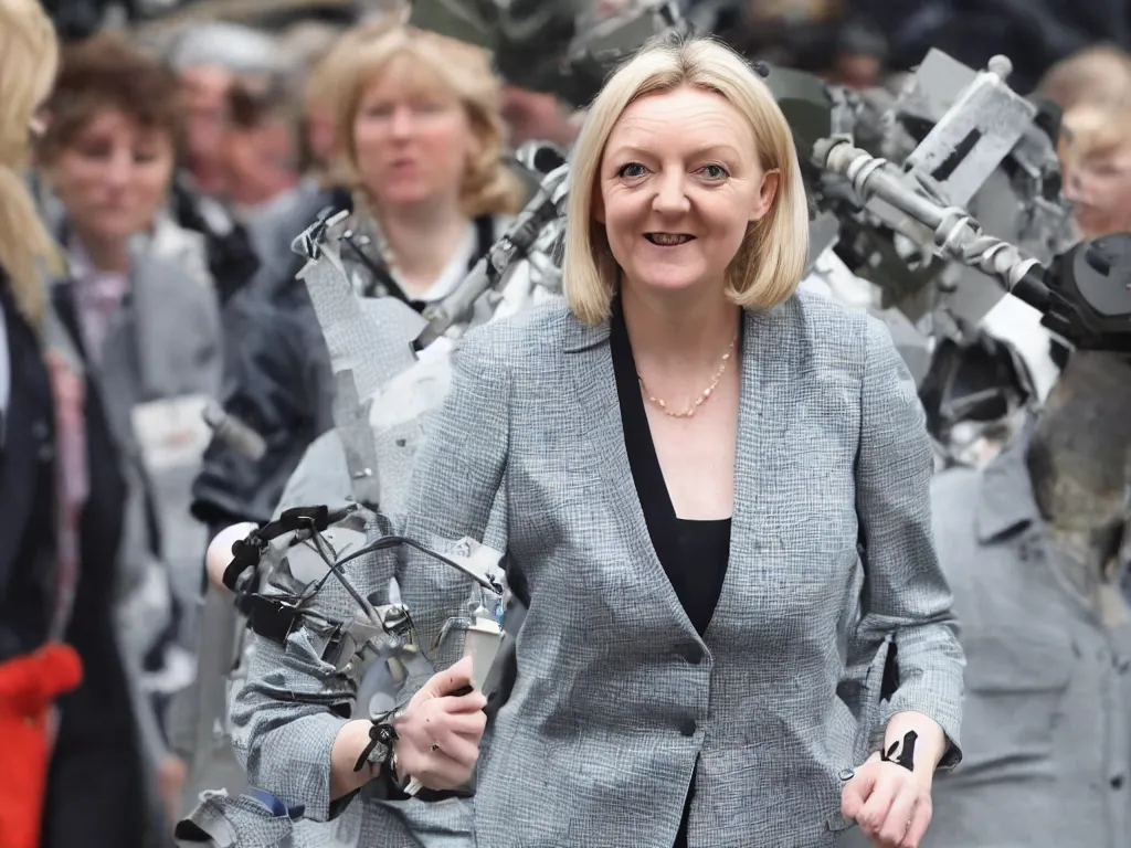 Image similar to liz truss made of nuclear warheads