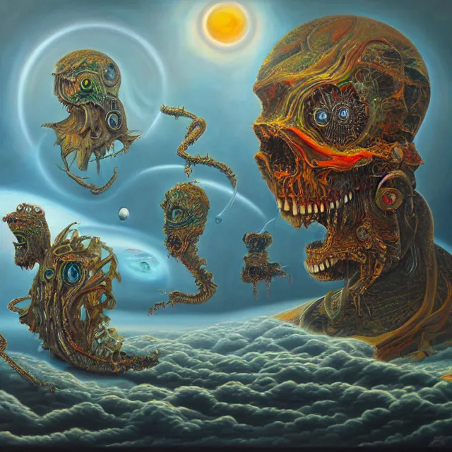 Prompt: an oil on canvas painting, polycount, surrealism, surrealist, cosmic horror, high detail
