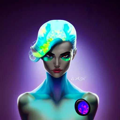 Image similar to a gemstone mineral in a dark studio room with Opal gemstone, in the style of artgerm.