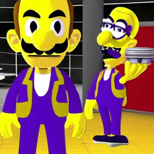 Image similar to waluigi as walter white in breaking bad, drug - war with wario - pinkman