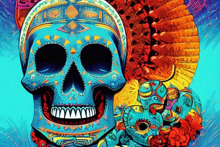 Prompt: aztec skull digitally painted by Kilian Eng and Thomas Kinkade