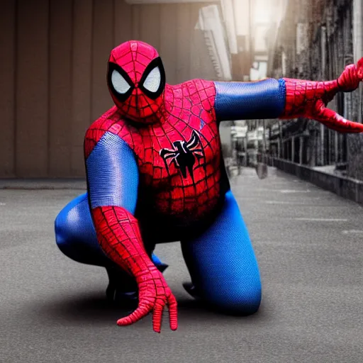Prompt: fat spiderman posing for a picture, 4 k, detailed