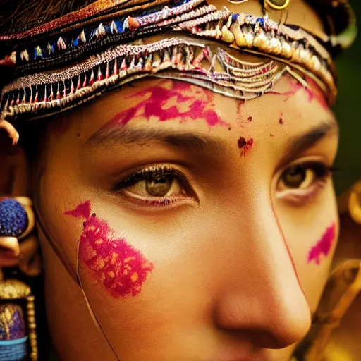 Image similar to portrait of a stunningly beautiful alluring nepalese tribal female, depth of field, zeiss lens, detailed, symmetrical, centered, fashion photoshoot, by annie leibovitz and steve mccurry, david lazar, jimmy nelsson, breathtaking, 8 k resolution, extremely detailed, beautiful, establishing shot, artistic, hyperrealistic, beautiful face, octane render