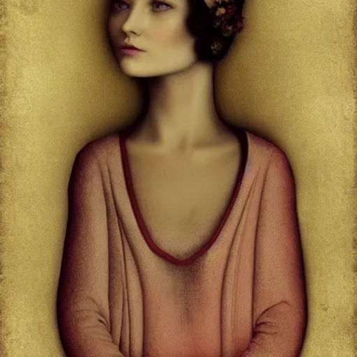 Prompt: by christian schloe hollywood cerise, pastel yellow. a digital art beauty & mystery of the woman sitting before us. enigmatic smile & gaze invite us into her world, & we cannot help but be drawn in. soft features & delicate way she is dressed make her almost ethereal. landscape distance & mystery. what secrets this woman holds.