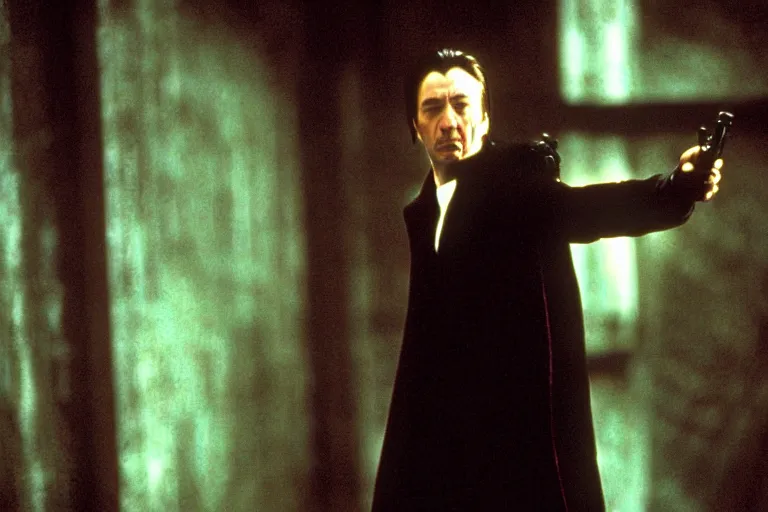 Image similar to film still of Alan Rickman as Neo in The Matrix 1999