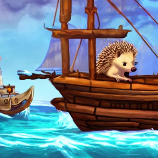 Image similar to hedgehog on a ship in seqa of thieves