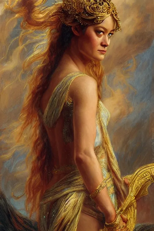 Image similar to brie larson as helen of troy. art by gaston bussiere.