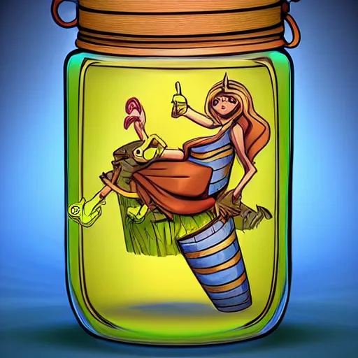 Prompt: a kingdom in a jar, beautiful stylised cartoon 3 d art