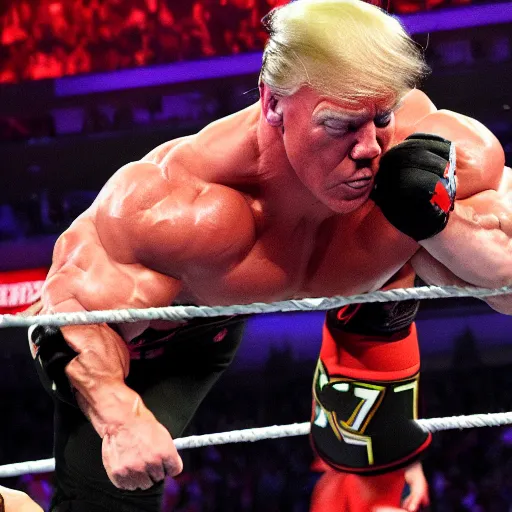 Image similar to john cena bodyslamming donald trump in wwe