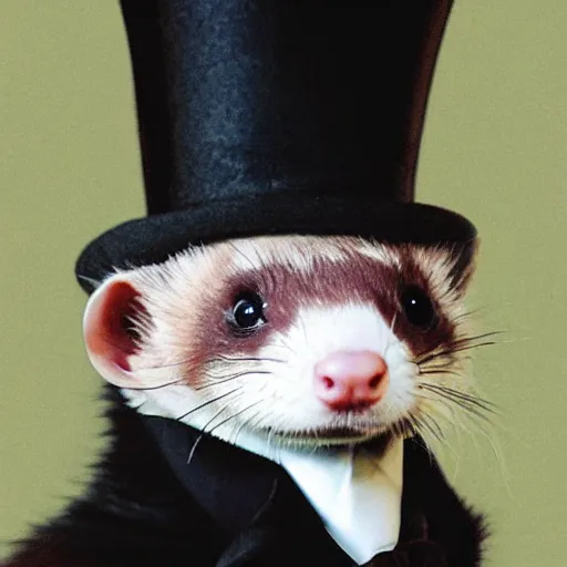 Image similar to “photograph of a ferret wearing a top hat and a monocle, high quality, hd, 8k”