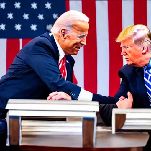 Image similar to joe biden shaking hands with donald trump, photorealistic, 4 k