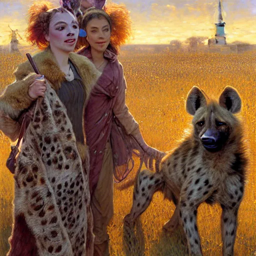 Prompt: a field with a female hyena hyenawoman canine in wizard robes. zootopia fursona furaffinity furry art detailed face painting by gaston bussiere craig mullins jc leyendecker gustav klimt artgerm greg rutkowski furry