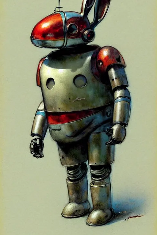 Image similar to adventurer ( ( ( ( ( 1 9 5 0 s retro future robot android fat wise old rabbit android. muted colors. ) ) ) ) ) by jean baptiste monge!!!!!!!!!!!!!!!!!!!!!!!!! chrome red