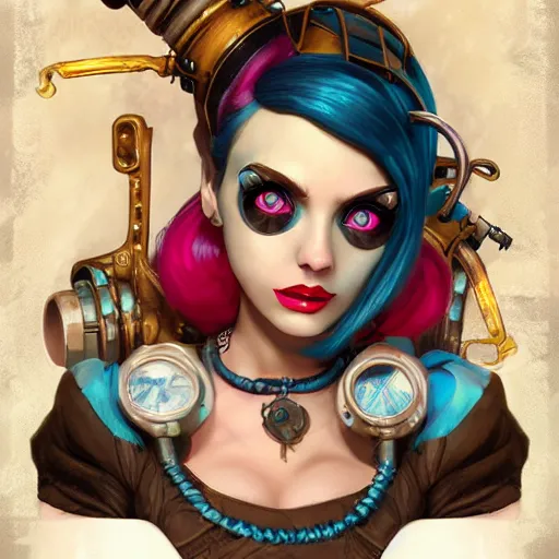 Image similar to lofi underwater bioshock steampunk portrait of Jinx from league of legends, Pixar style, by Tristan Eaton Stanley Artgerm and Tom Bagshaw.