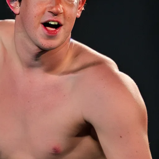 Prompt: if Mark Zuckerberg was a bodybuilder, very pale white skin, sports photography, 16 MP