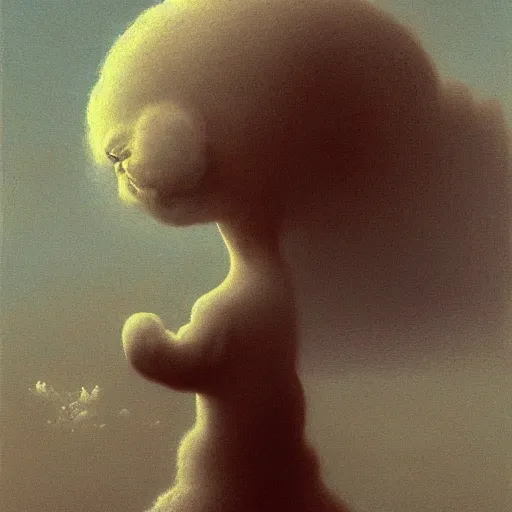 Prompt: cute cloud person by Zdzslaw Beksinski