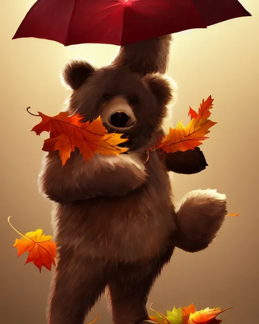 Image similar to autumn a bear with an umbrella by samuel smith trending on artstation