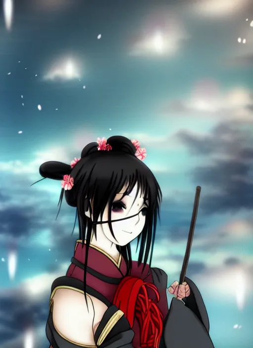 KREA - anime beautiful samurai girl with blindfold, anime, samurai