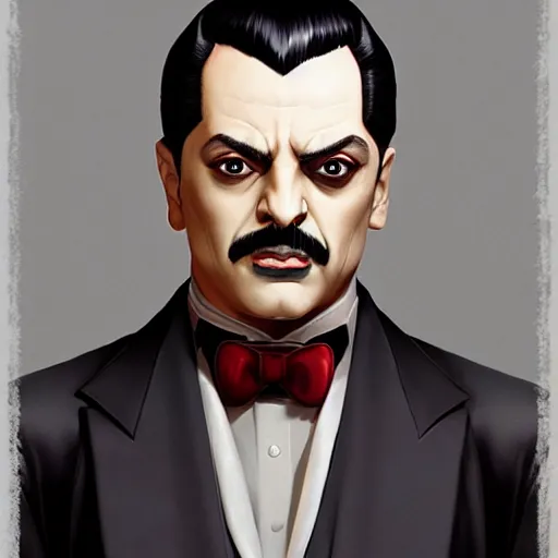 Prompt: portrait of michael mando as gomez addams as an upper class necromancer, the sandman, made by caravaggio stanley artgerm lau wlop rossdraws artstation cgsociety concept art cgsociety octane render