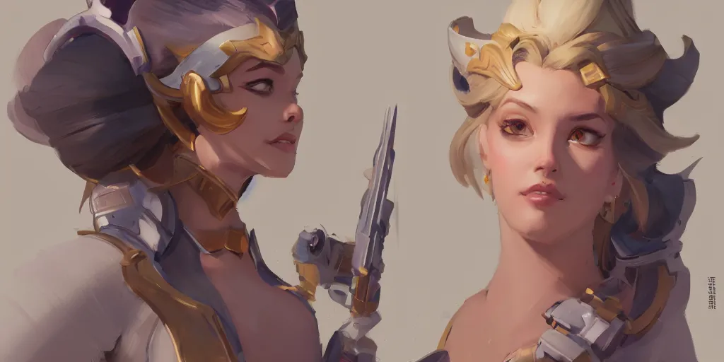 Image similar to character sheet of princess, beautiful, overwatch, by greg rutkowski and greg manchess, digital art, trending on artstation, highly detailed, concept art, beautiful, masterpiece, medium shot, asymmetrical, profile picture, matte painting, dynamic lighting, bold shapes, hard edges, street art, trending on artstation