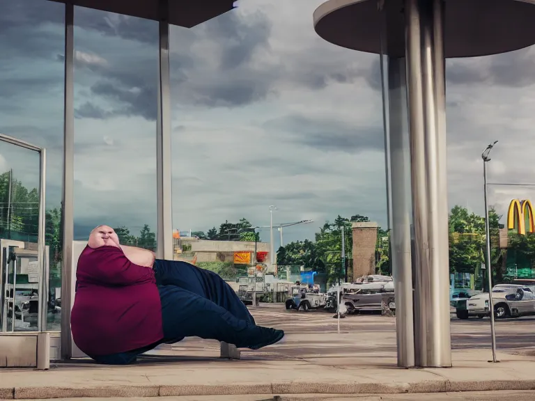 Prompt: fat thanos resting and watching the sun rise on a mcdonalds, cinematic, anamorphic, dramatic, 4 0 mm f / 2. 8