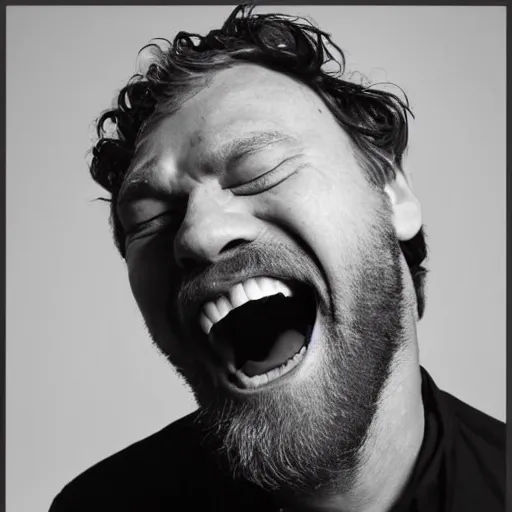 Image similar to a black and white photo of a man with his mouth open, a stock photo by john e. berninger, featured on dribble, cynical realism, criterion collection, stock photo, wimmelbilder
