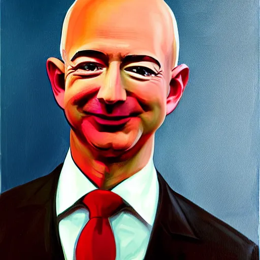 Image similar to painting of Jeff Bezos with very very very long hair hair on his head