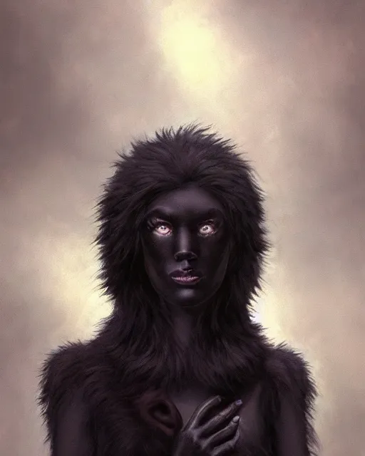 Image similar to a portrait of black furry shadow nightmare monster hybrid human in a background of deep shadows, illustration, dramatic lighting, soft details, painting oil on canvas, art nouveau, octane render, HDR, 4k, 8k, HD, by Edmund Blair Leighton, Brom, Charlie Bowater, trending on artstation, Tom Bagshaw, faces by otto Schmidt