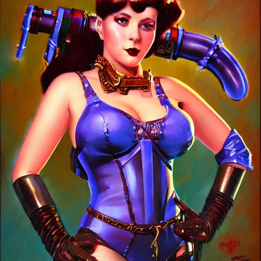 Image similar to portrait of a 1 9 2 0 style cyberpunk pinup girl by ralph horsley