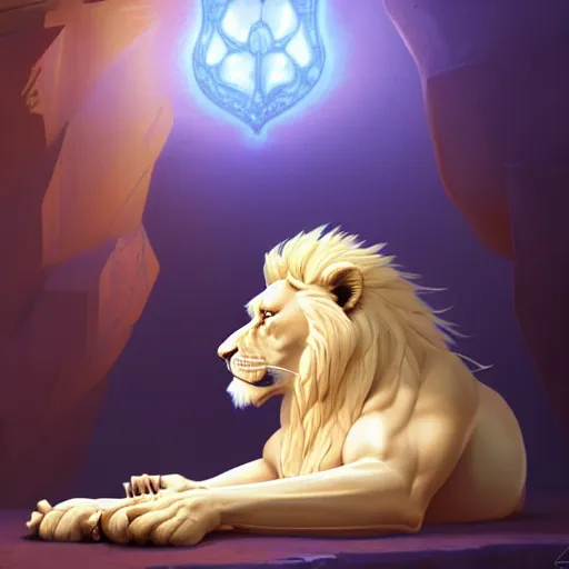 Prompt: commission of an anthro albino lion wearing golden victorian armor, game design fanart by concept artist gervasio canda, behance hd by jesper ejsing, by rhads, makoto shinkai and lois van baarle, ilya kuvshinov, rossdraws global illumination radiating a glowing aura global illumination ray tracing hdr render in unreal engine 5, dramatic