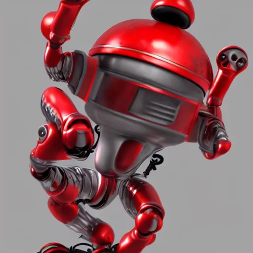 Prompt: character design portrait, of a robotic fry cook who is red and grey and rusty, artstation, concept art, 3 d render,