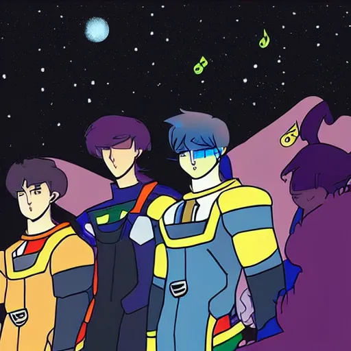 Image similar to “voltron playing music at a concert in outer space”