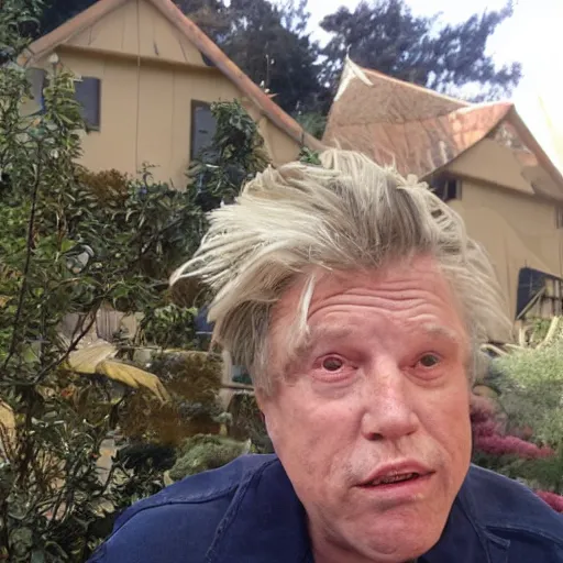 Image similar to gary busey as a garden gnome