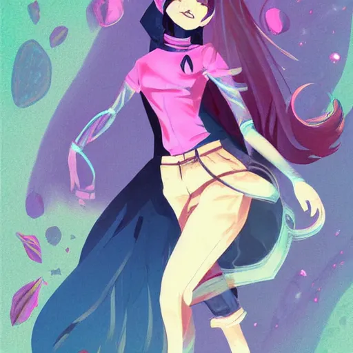 Image similar to female character inspired by 9 0's fashion and by madeline from celeste, art by rossdraws