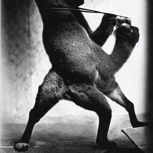 Prompt: Karl Marx boxing Kangaroo, photo, 1920,