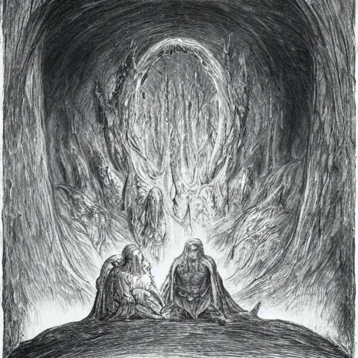 Image similar to lord of the rings, by gustave dore and william blake