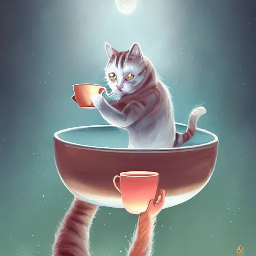 Image similar to cat full of rage clutching a cup of tea angrily, by cyril rolando and naomi okubo and dan mumford and ricardo bofill, HD, 4k