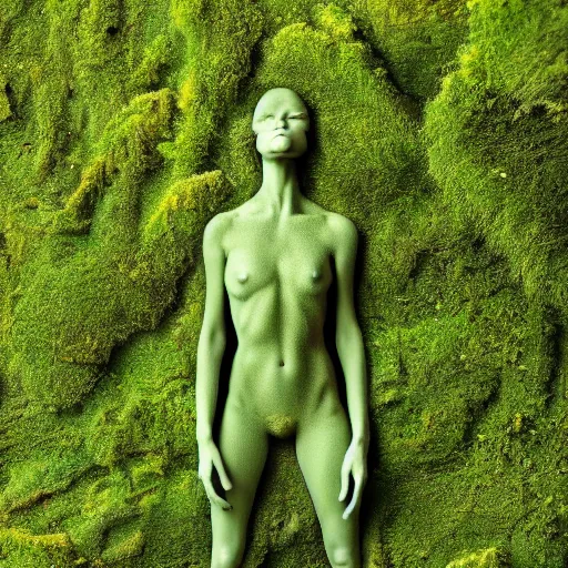 Prompt: a human figure made of moss and flowers, beautiful high quality realistic fantasy art, trending on artstation