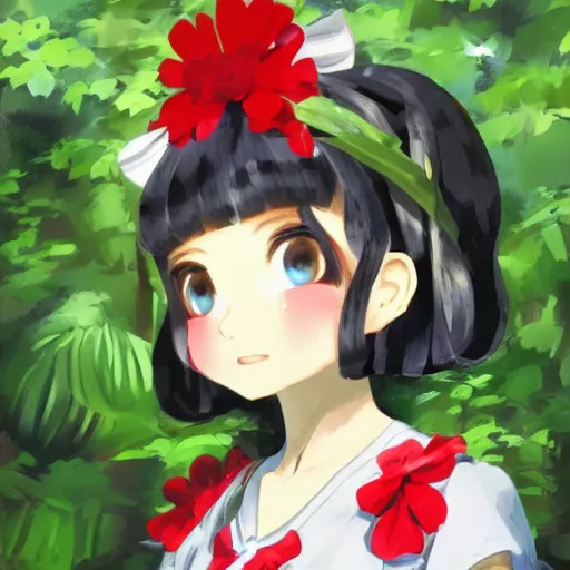 Prompt: a ilya kuvshinov of reimu in the jungle wearing bonnet