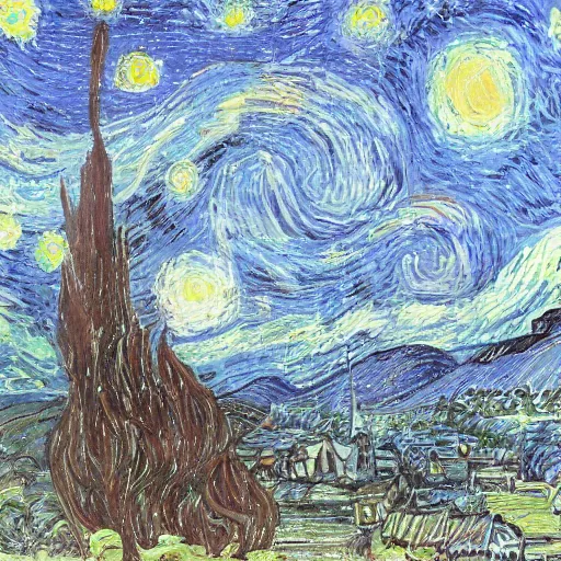 Image similar to a painting of a starry night over a martian cooling by vincent van gogh, featured on pixiv, futurism, sci - fi, post - impressionism, impressionism, painterly, detailed painting