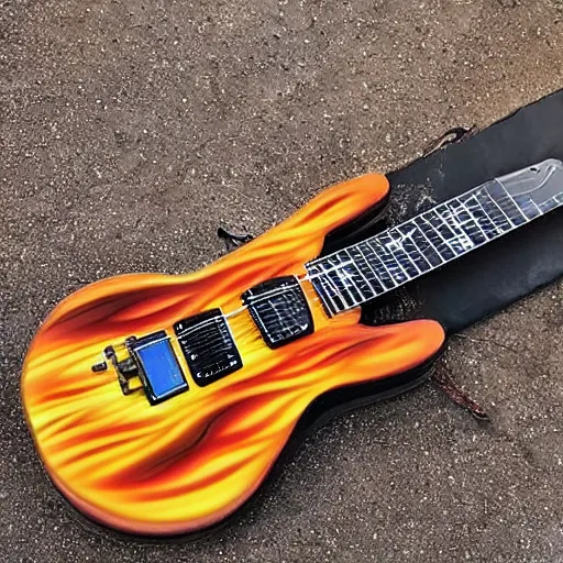 Image similar to an electric guitar made entirely out of 🔥