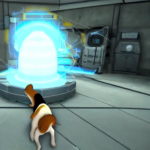 Image similar to A dog in Portal 2 shooting portals