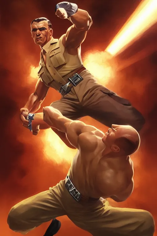 Prompt: photograph of doc savage punching hitler clear detail, photorealistic, drawn by eric anthony johnson ericanthonyj artstation artgerm greg rutkowski and magali villeneuve 8 k subsurface scattering, hd, 8 k resolution, award winning photo, epic digital art