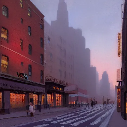 Image similar to a matte painting of nyc streets of soho in year 2 0 1 8, matte painting, dusk, fashion, by rozalski and peter ilsted, artstation