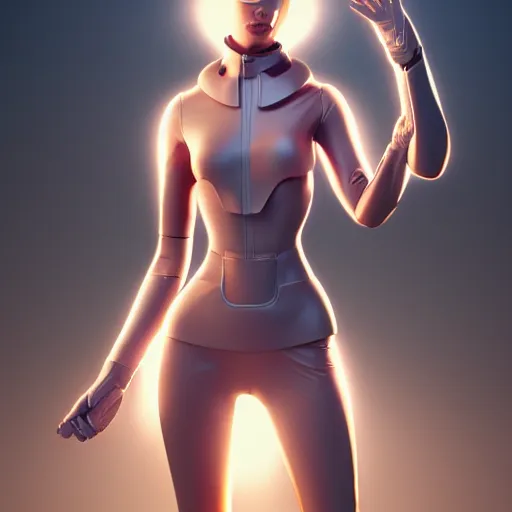 Image similar to a woman in a futuristic suit holding a glowing light, a computer rendering by Artgerm, featured on cgsociety, afrofuturism, daz3d, zbrush, futuristic