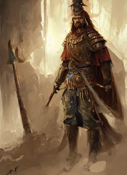 Prompt: highly detailed painting of a cleric warrior by jon foster, high fantasy, trending on artstation