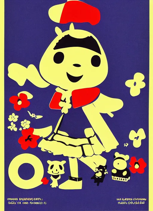 Prompt: Polish posters for Isabelle from Animal Crossing. Screen printed, silkscreen, paper texture. 1968