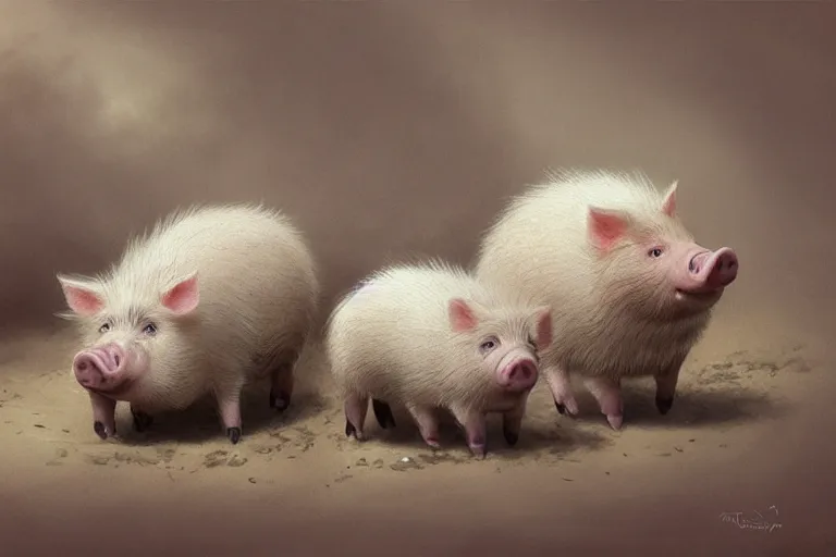 Image similar to cute fluffy pigs by jean - baptiste monge, high quality, high resolution, 4 k, painted by cgsociety, rutkowski, gurney with ambient lighting, concept art, detailed, smooth, dynamic volumetric cinematic lighting, octane, raytrace