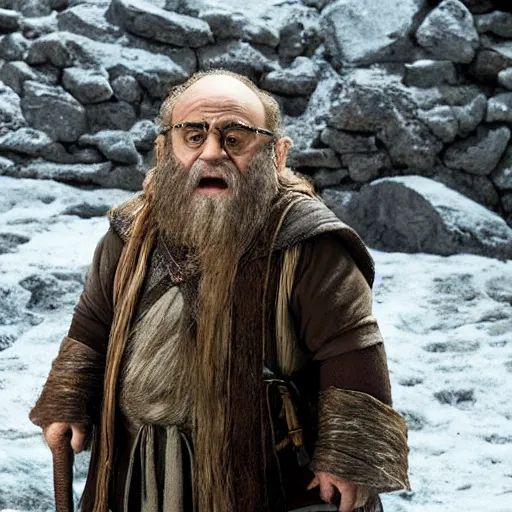 Image similar to movie still of danny devito starring as gimli in the 2 0 2 6 lord of the rings movie, full body